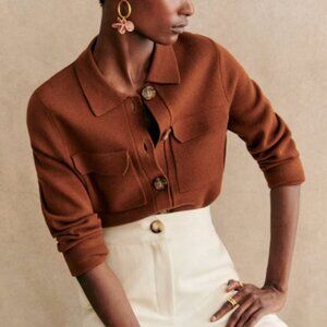 BEST Sezane Betty Cardigan Medium Noisette Hazelnut Tan Knit Wool French Causal